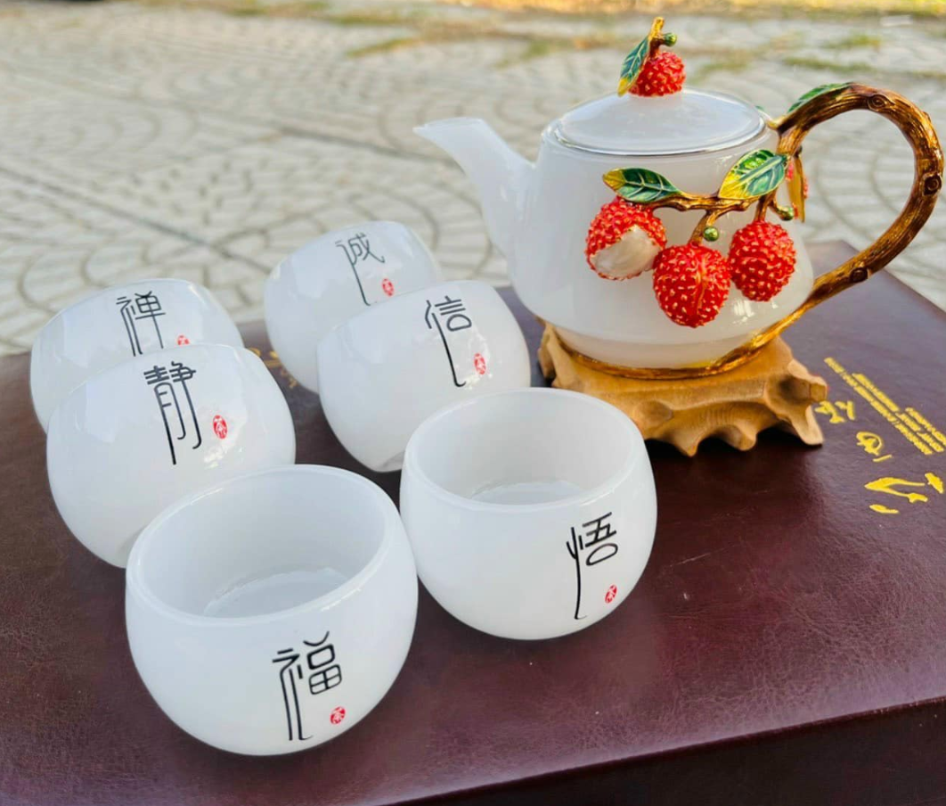 Bộ tách trà Ngọc onyx bạch ngọc thiên nhiên